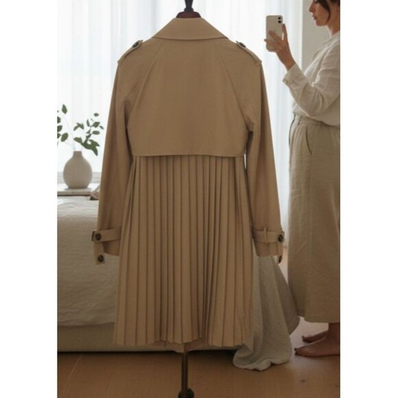 BATUNA Jackets & Blazers - DESIGNER BATUNA BEIGE PLEATED DETAIL BELTED TRENCH COAT SIZE XLARGE